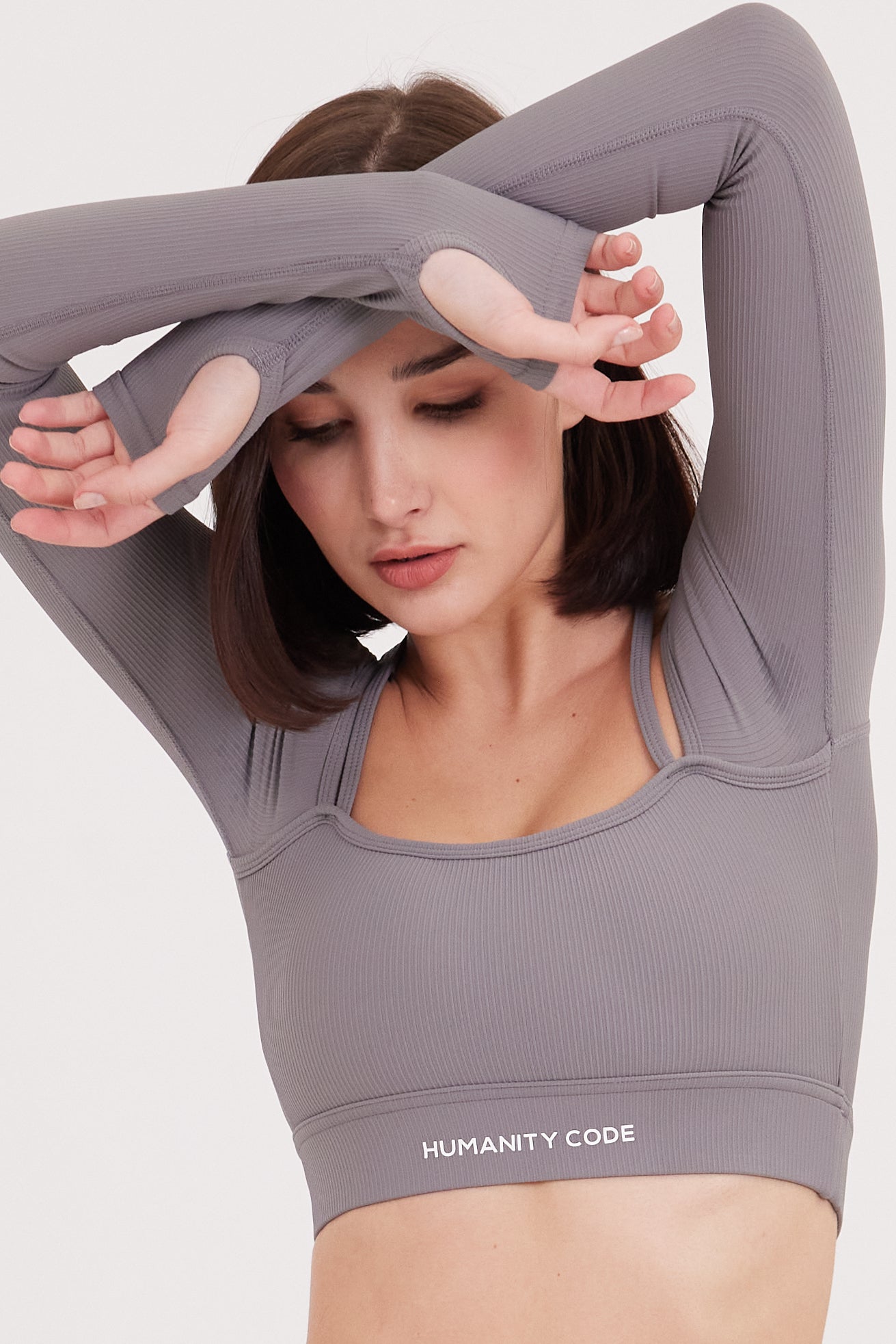 AirFlex Contour Long Sleeve Crop Top with Built-In Bra Light Grey